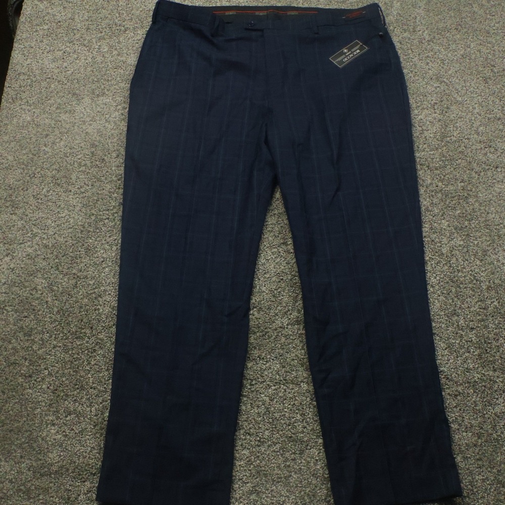 Bocaccio Uomo pants Mens 44x32 Blue Plaid Performance Stretch dress pants